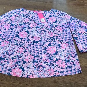 Lilly Pulitzer Pink and Navy Floral Long Sleeve Top